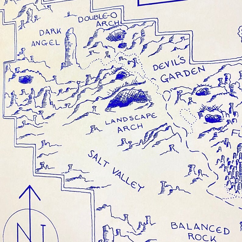 Arches National Park Map Hand Drawn Print - Etsy