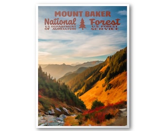 Mount Baker National Forest Poster | National Forest Print | National Forest Art | Vintage Poster | Wall Art | Home Decor |