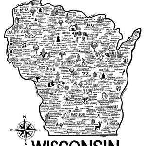 Wisconsin Poster | Minimalist State Map | State Poster | Wall Art ...