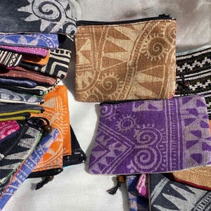 Handmade Hemp Coin Bag, Wax Printed Wallet, Miao Batik Style