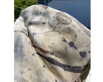Eco-Printed Silk Scarf, Botanical Leaf Design, Natural Dye Wrap