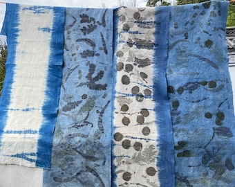 Eucalyptus Leaf Eco Print Fabric, Natural Plant-Dyed Cotton, Handwoven