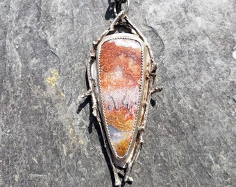 Crazy lace agate, Sterling silver pendant, Artisan jewelry, handmade