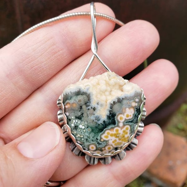 Ocean jasper druzy pendant, artisan jewelry, OOAK jewelry