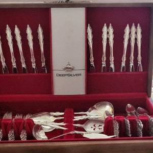 Silver plated flatware Service for 12 Empress pattern Deep Silver Inlaid Silverplate 92 Piece Tableware Wedding Gift or Thanksgiving