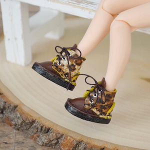 Leopard Print Blythe Doll Boots - Handmade Genuine Leather Boots