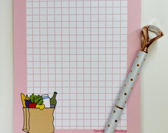 Bloc de notas artesanal de 5 x 7 pulgadas - "Lista de compras" (Bloc de notas para listas de tareas, blocs de notas para listas de compras, papelería bonita, planificación de comidas, bloc de notas de cocina)