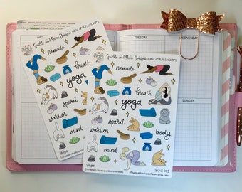 Yoga Planner Stickers (Health and Wellness, Habit Tracking, Self Care Stickers)
