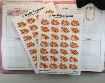 Chicken and Pizza Snacks Planner Stickers, Food and Drink Stickers