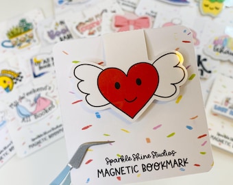 Marque-page magnétique fait main - « Coeur d'amour romantique » (marque-page mignon, cadeau livresque, cadeau pour les lecteurs, cadeau pour les amoureux des livres)