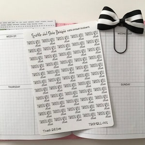 Trash Bill Due Script Planner Stickers Budgeting Planner Stickers Bill Planner Stickers