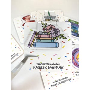 Handmade Magnetic Bookmark - &quot;Lovely Book Stack&quot; (Cute Bookmark, Bookish Gift, Gift For Readers, Book Lover Gift)