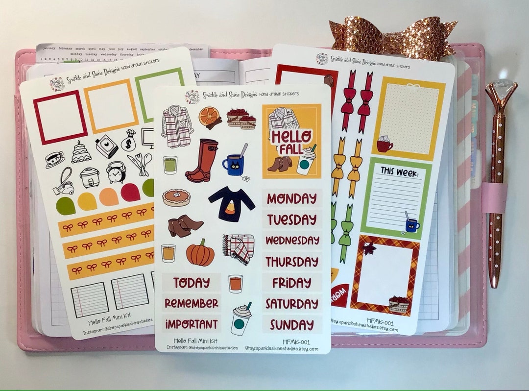 Hello Fall Vertical Planner Sticker Full Weekly Kit | 1.5" Wide Columns ...