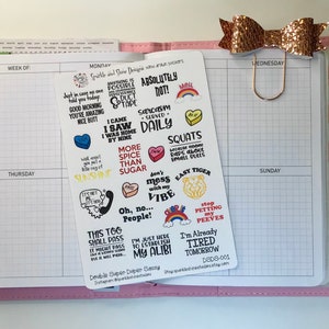 May include: A sheet of colorful stickers with various phrases and illustrations. The stickers feature phrases like "Absolutely Not!" and "I'm Already Tired Tomorrow".