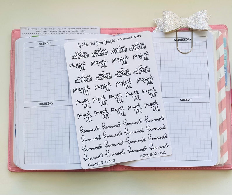 School Scripts Homework Assignment Planner Stickers image 1