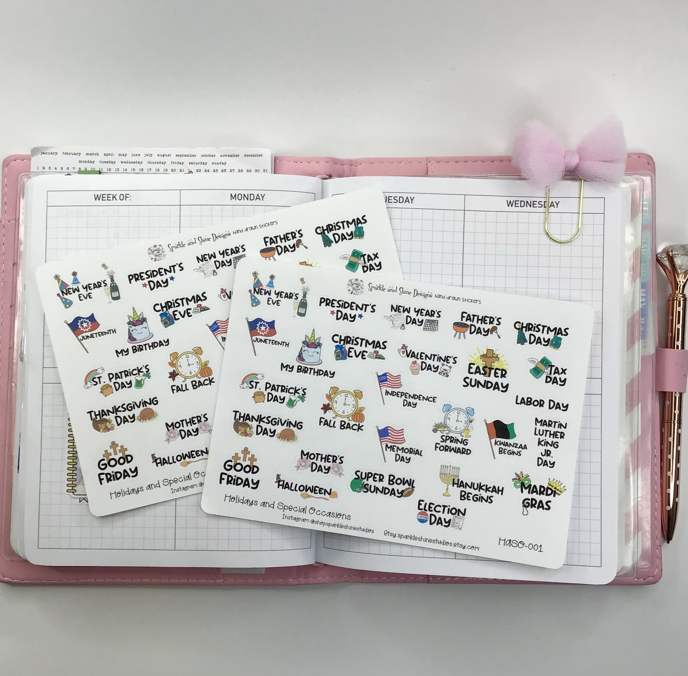 Yearly Holidays Planner Stickers