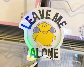 Waterproof Duckie Says Leave Me Alone Vinyl Stickers (Laptop Stickers, Water Bottle Stickers And E-Reader Stickers)