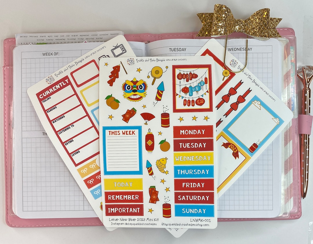 Lunar New Year Vertical Planner Sticker Full Weekly Kit | 1.5" Wide ...