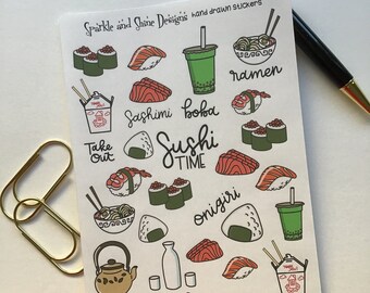 Foodie, Sushi & Fast Food Sticker Sheet A6