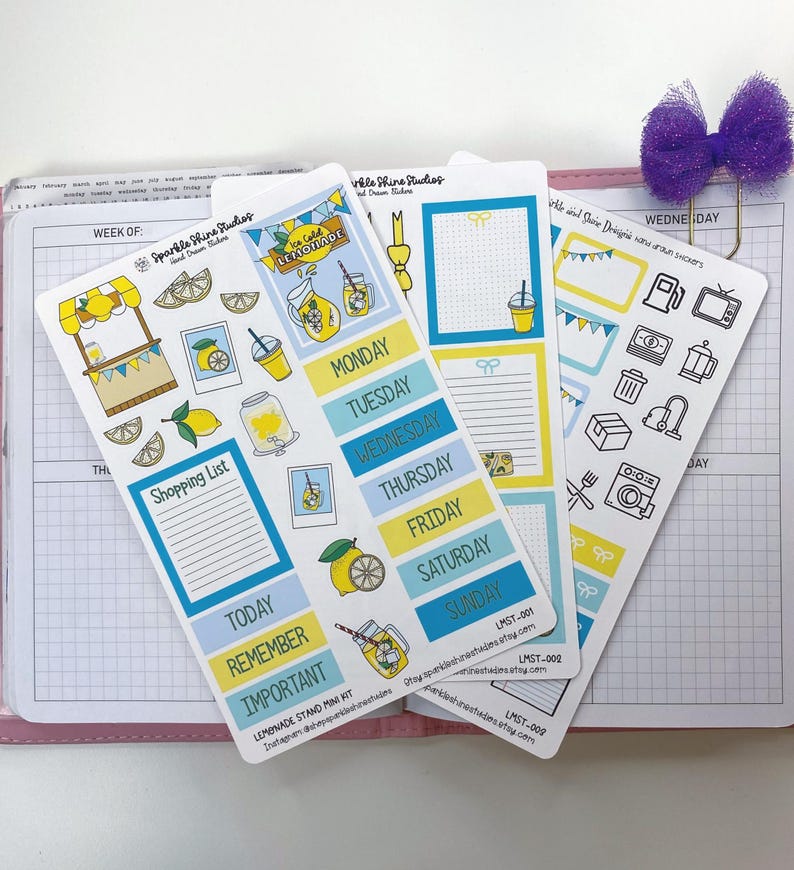 Ice Cold Lemonade Vertical Planner Sticker Full Weekly Kit | 1.5" Wide ...