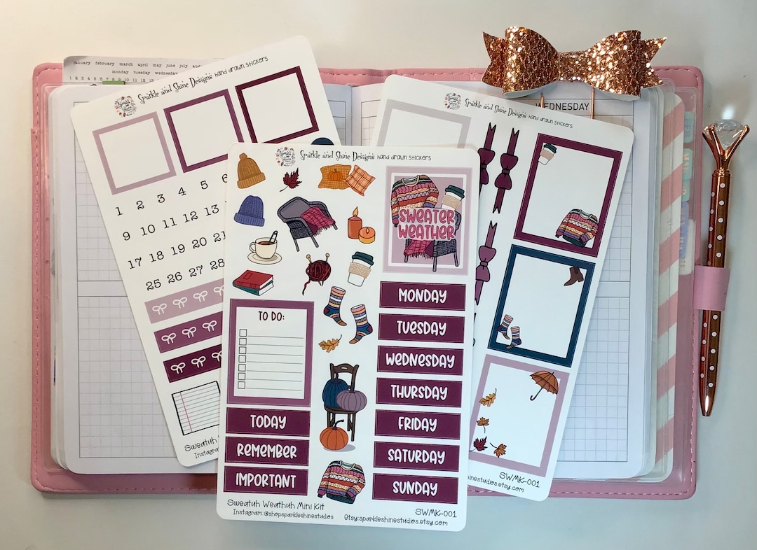 Sweater Weather Vertical Planner Sticker Full Weekly Kit | 1.5" Wide ...