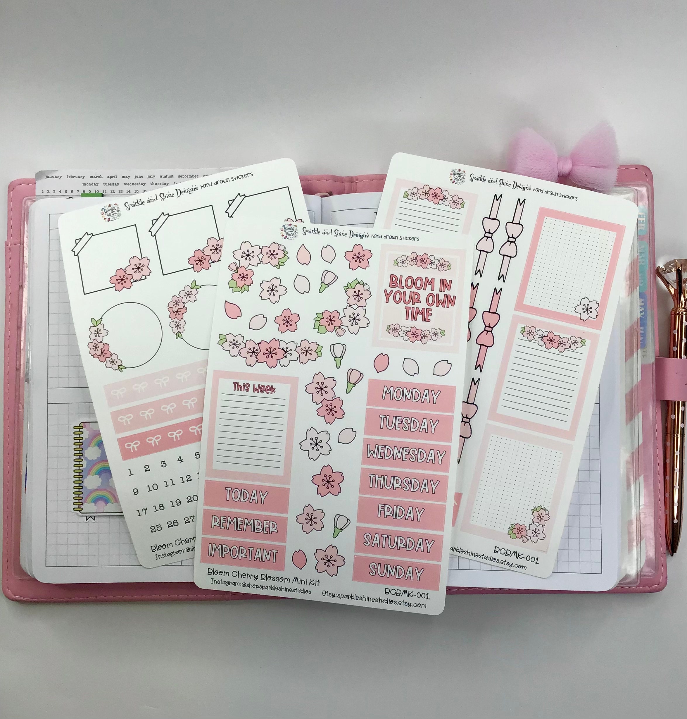 Cherry Blossom Season Vertical Planner Sticker Full Weekly Kit | 1.5 ...