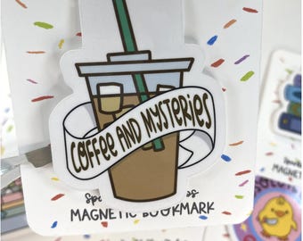 Handmade Magnetic Bookmark - "Coffee And Mysteries" (Cute Bookmark, Bookish Gift, Gift For Readers, Book Lover Gift)