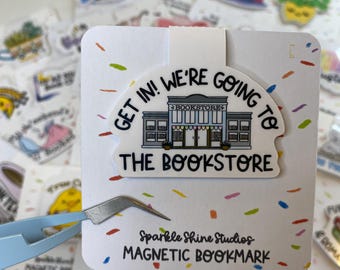 Marque-page magnétique fait main - « Entrez, nous allons à la librairie » (marque-page mignon, cadeau livresque, cadeau pour les lecteurs, cadeau pour les amoureux des livres)