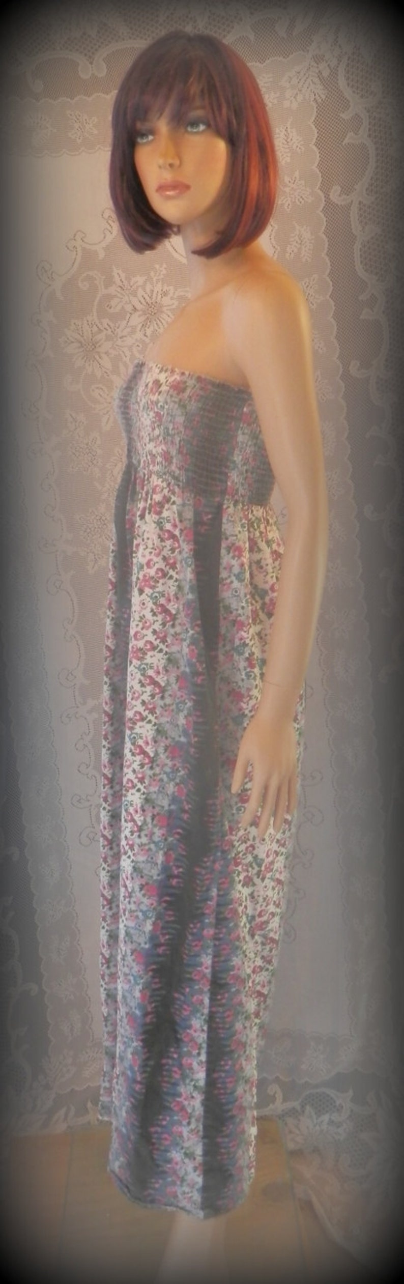 Long dress Strapless dress Hippie dress Sun dress Floral Dress Womens Dress Boho dress Summer dress