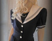 Vintage dress, Sailor Dress, 80s dress, Womens dress, Blue dress, Navy sailor dress, Plus size dress
