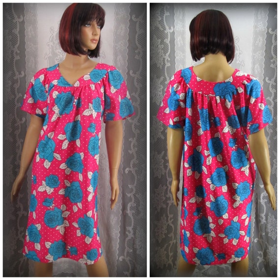 Women's night gown, Floral night gown, Pink night