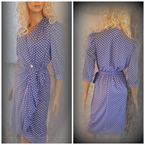 Polka dot dress, Vintage dress, Blue dress, Avon fashion, Women's dress, Size 7/8 dress, 1980's dress