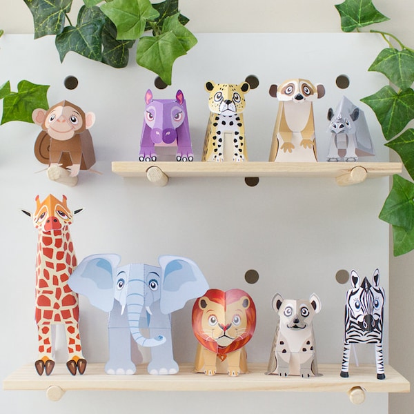 Papercraft Safari dierenspeelgoed/jungle dieren/safari kinderkamer kunst/safari babyshower/safari verjaardag/safari digitaal papier/olifant