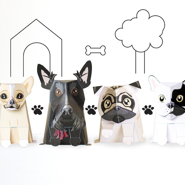 Paper Craft Dog Pack / Paper / DIY / Paper Dog / Low Poly / Origami / French Bulldog / Dogs / Pdf / Paper craft template / INSTANT DOWNLOAD