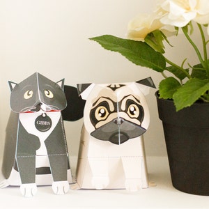 Pug / Valentine's Day card / Pug toy / Printable / DIY Paper craft Kit / 3D Pug / INSTANT Download by Kooee Papercraft image 3