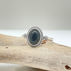 Black Onyx Delicate Rope Ring 4-10 - Natural Black Onyx - Black Stone Ring - 925 Sterling Silver - Oxidized Finish