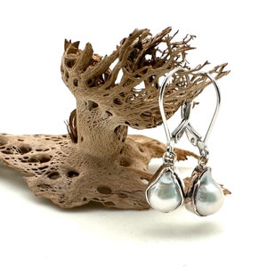White Pearl Freeform Earrings 10mm // Silver Organic Pearls Earrings // 925 Sterling Silver