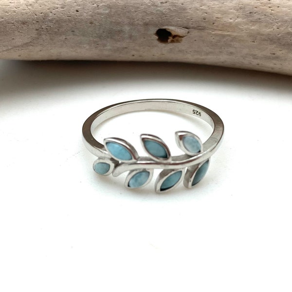 Larimar Leaf Silver Ring Size 5 - 10 / Multi Larimar Silver Ring / Minimalist Larimar Ring / Natural Larimar / 925 Sterling Silver