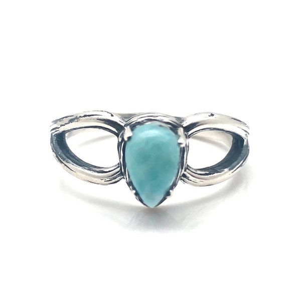 Larimar Ring Size 6, 8, 9 // 925 Sterling Silver // Oxidized Teardrop Design // Silver Larimar Ring // Larimar Ring