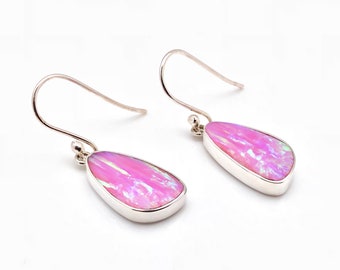 Pink Opal Earrings // Silver Pink Opal Earrings // Pebble Drop Setting // Pink Opal Earrings // 925 Silver