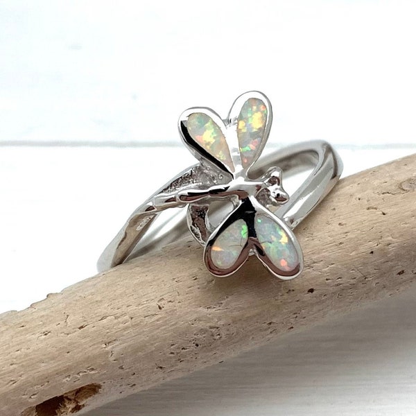 White Opal Dragonfly Ring 5, 6, 7, 8, 9, 10 // White Opal Wrap Dragonfly Ring // Minimalist// Opal Boho Best Selling // 925 Sterling Silver