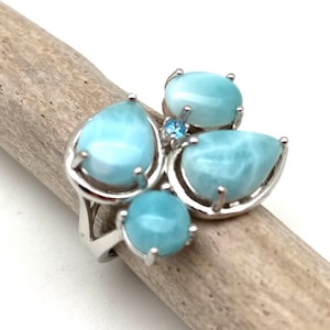 Larimar Multi Stone Silver Ring Size 7, 8, 9 / Larimar Blue Topaz  Ring / Multi Stone Larimar / 925 Sterling Silver