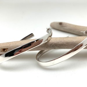 Oval Silver Hoop Earrings / 50mm x 25mm / Modern Silver Post Hoops / Minimalist Silver Hoops / Oval Hoops / 925 Sterling Silver Hoops
