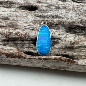 Opal Pendant - Medium Size Dark Blue Fire Opal Pendant with Sterling Silver Setting