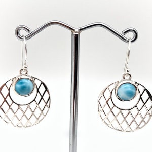 Larimar Earrings // Geometric Circle Shape // Silver Larimar Earrings // Sterling Silver