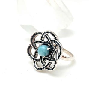 Larimar Ring 8, 9, 10 // 925 Sterling Silver // Celtic Weave Blue Larimar // Basket Weave Ring
