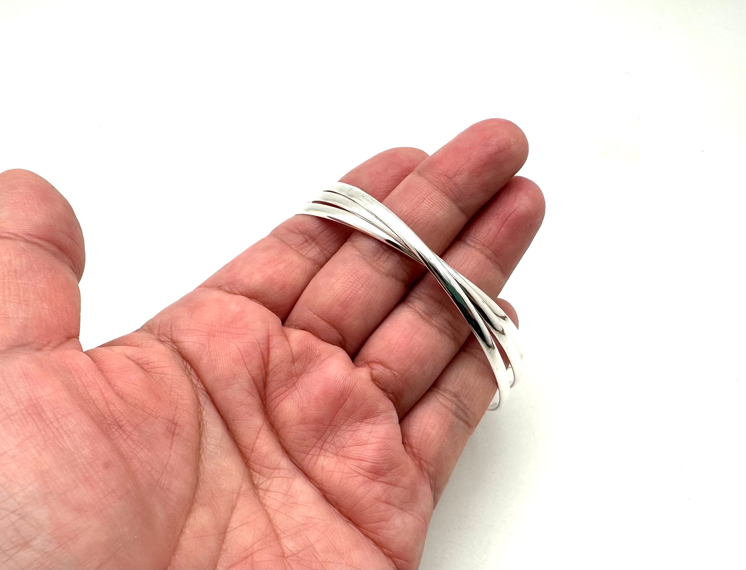 Silver Trinity Bangle 70mm / Set of Three Bangle / Medium