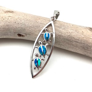Tiny Sea Turtle Blue  opal pendant / Blue Opal Sea Turtle Necklace / Long Life Sea Turtle Silver / Option with Chain Sterling