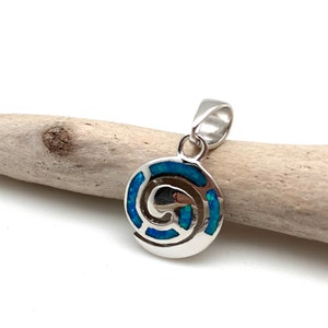 Opal Swirl Pendant Necklace / Blue Opal Silver Swirl / Blue Opal Pendant 12mm with  18&quot; Chain Option / Blue Opal Sterling Silver