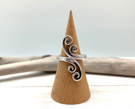 Swirl Silver Statement Ring / Swirl Silver Ring / Long Silver Statement Ring / Long Finger Swirl Ring Size 7, 8, 9 / 925 Sterling Silver
